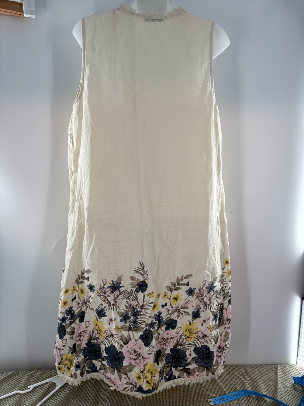 Francesca Bettini Italy Linen Floral Duster Vest Fringe Trim High Low OS - Picture 5 of 9